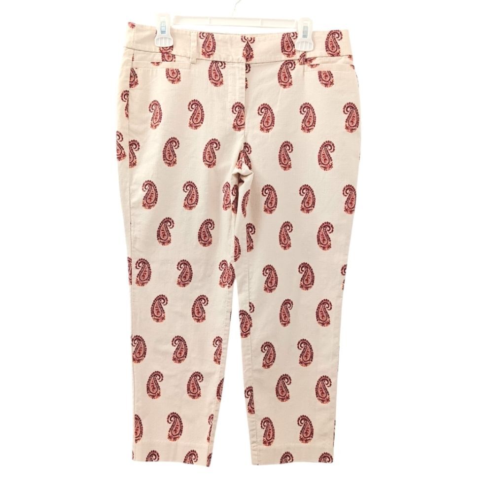 ANN TAYLOR LOFT Women’s Beige Cream Paisley Ankle Pants Size 8 Petite
